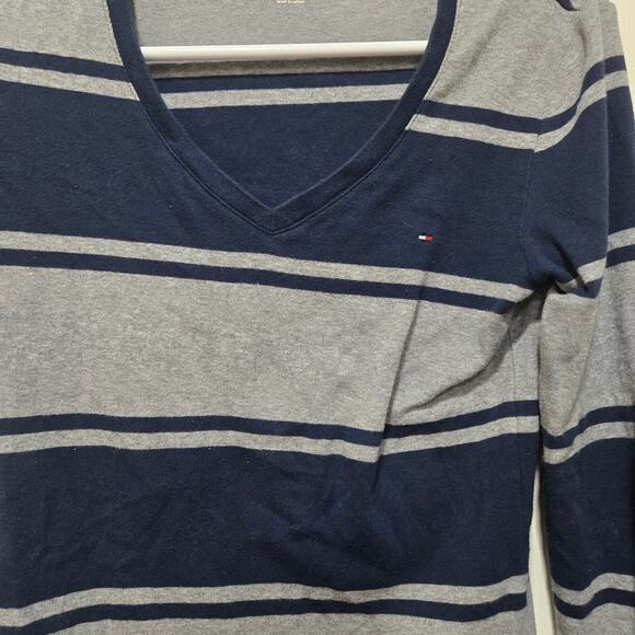 Tommy Hilfiger Navy Gray Stripe Long Sleeve Top S - Picture 7 of 9